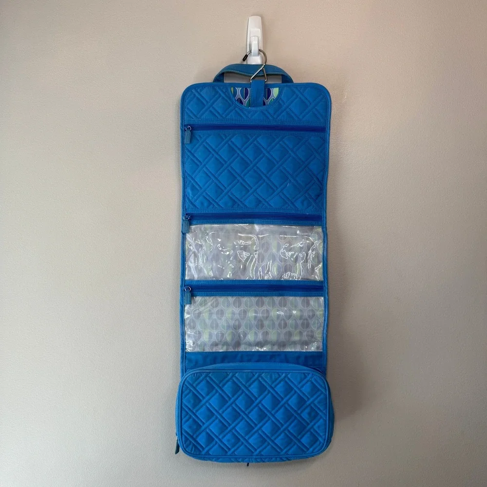 Vera Bradley Turquoise Blue Quilted Microfiber Hanging Travel Toiletry Organizer
